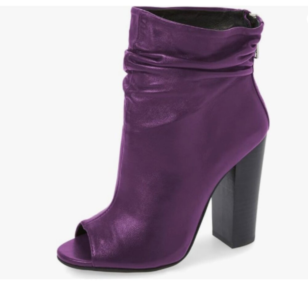 FSJ Purple Peep Toe Slouch Ankle Boots Chunky Stacked Heels Party Prom Shoes
